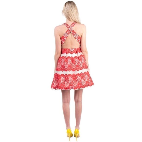 NWT Marchesa Notte Red Lace A-Line Dress $795 - Picture 6 of 13